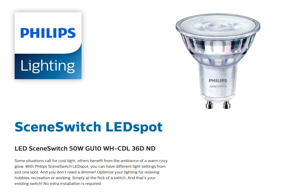 PHILIPS SWITCH LEDSPOTS 5W GU10 220-240V 36D 3000K/6500K Kuala Lumpur (KL), Selangor, Malaysia Supplier, Supply, Supplies, Distributor | Electrical Sdn