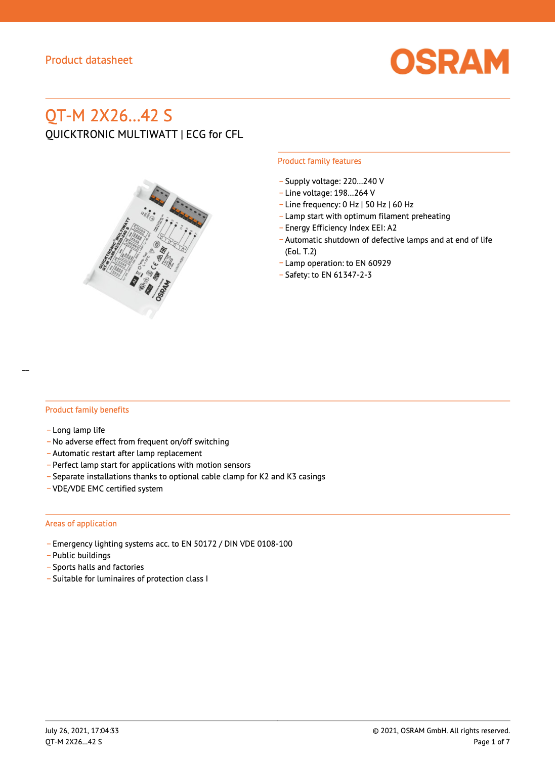 OSRAM QT-M 2 X 26W-42W PLC/PLT 220-240 S NON DIMMABLE Kuala Lumpur (KL),  Selangor, Malaysia Supplier, Supply, Supplies, Distributor | JLL Electrical  Sdn Bhd