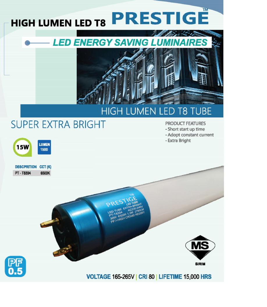 PRESTIGE HIGH LUMEN LED T8 TUBE 15W 1500LM 6500K OTHER BRAND LIGHTING Kuala  Lumpur (KL), Selangor, Malaysia Supplier, Supply, Supplies, Distributor |  JLL Electrical Sdn Bhd