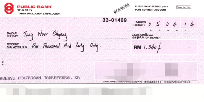 Tong's paycheck