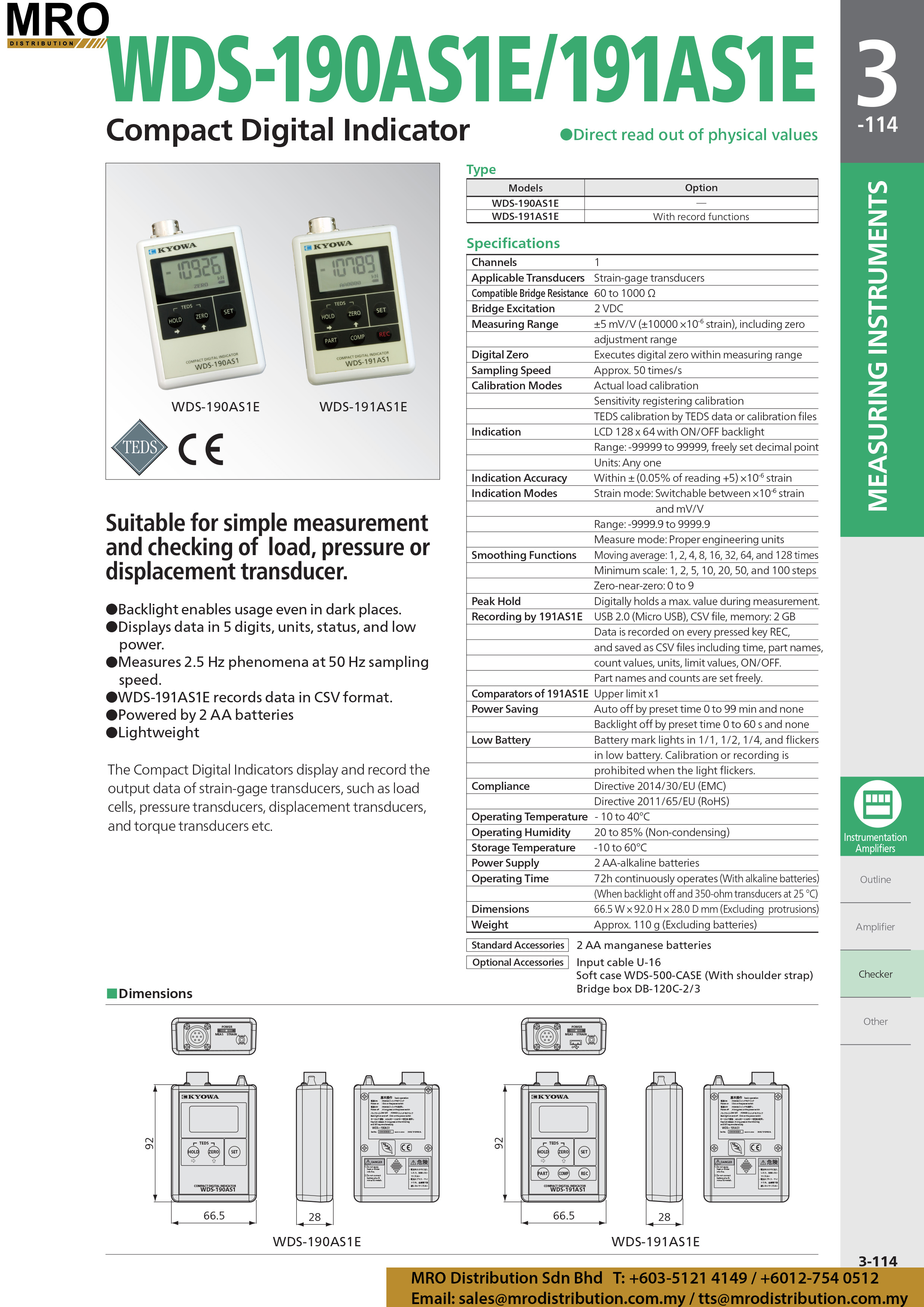 Compact Digital Indicator WDS-190AS1E/191AS1E Instrumentation Amplifiers  Measuring Instruments KYOWA Selangor, Malaysia, Kuala Lumpur (KL), Shah  Alam Supplier, Suppliers, Supply, Supplies | MRO Distribution Sdn Bhd
