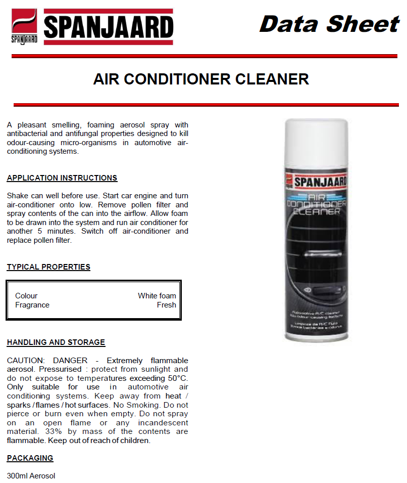air conditioner cleaner technical data sheet