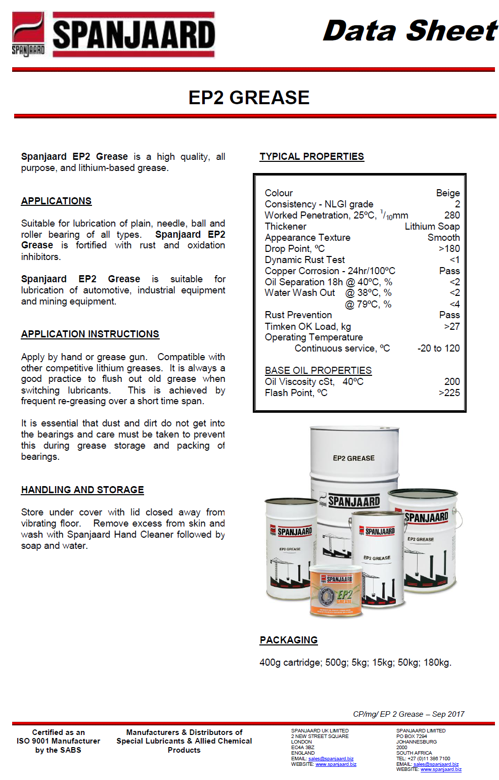 technical data sheet of ep2 grease