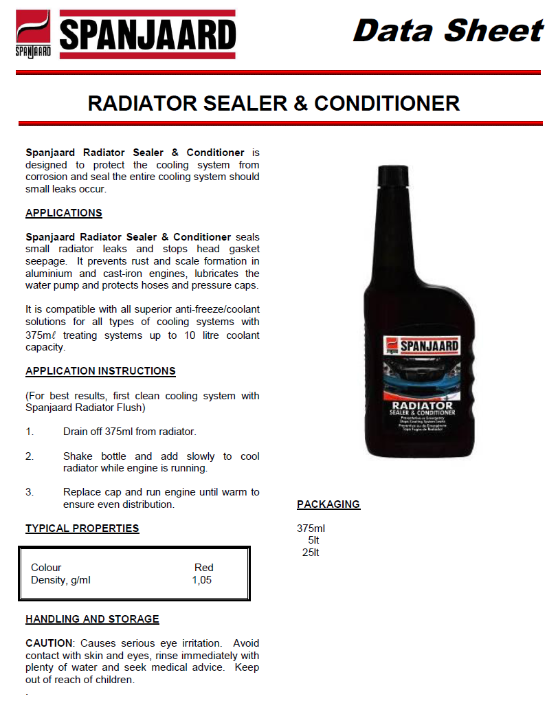 radiator sealant (stop leak) technical data sheet