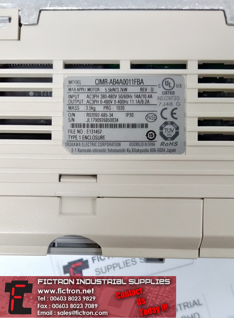 CIMR-AB4A0011FBA CIMRAB4A0011FBA YASKAWA INVERTER Supply Repair Malaysia Singapore Indonesia USA