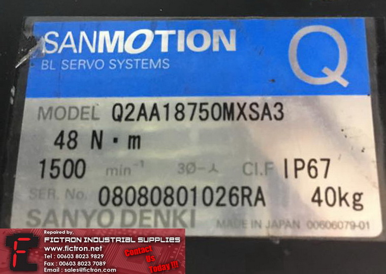 Q2AA18750MXSA3 SANMOTION BL AC Servo Motor SANYO DENKI REPAIR IN MALAYSIA 1-YEAR WARRANTY