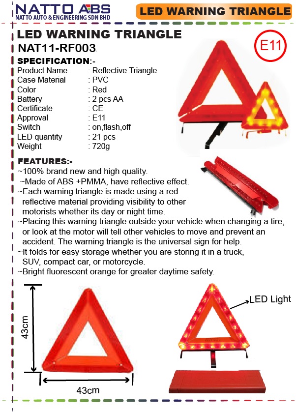 High Reflective Emergency Car Road Safety Warning Sign Fold Up Triangle  with LED Safety Equipment Kuala Lumpur (KL), Malaysia, Pahang, Selangor,  Kuantan Supplier, Suppliers, Supply, Supplies