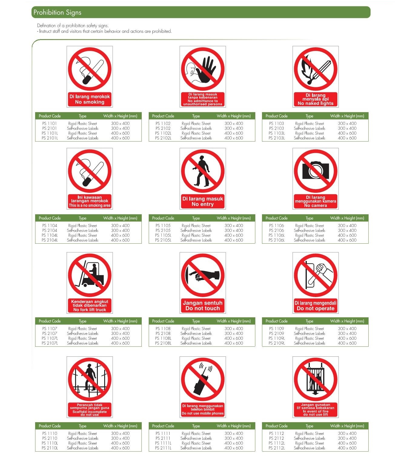 Prohibition Signs Safety Signage And Labels Selangor Malaysia Kuala