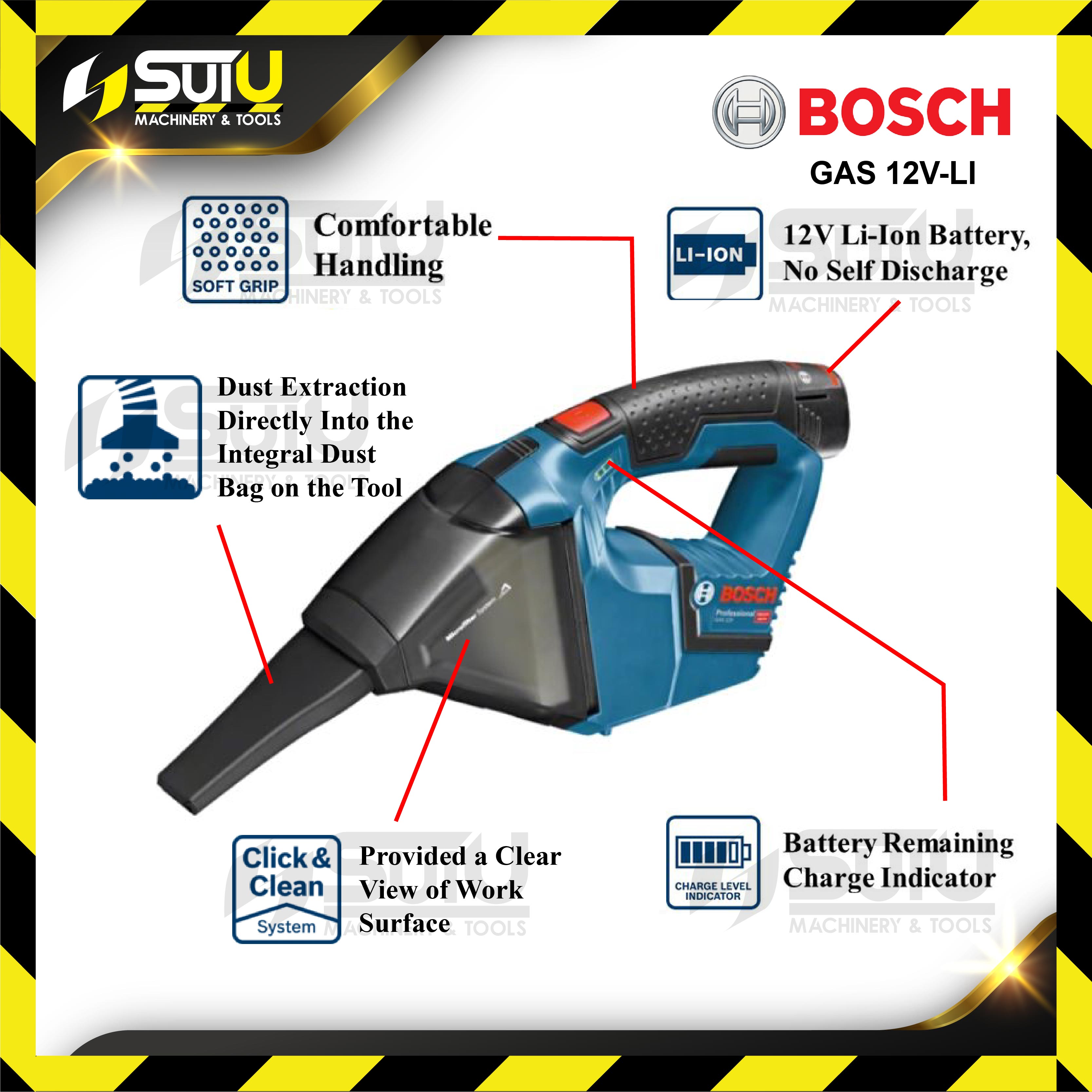 BOSCH GAS 12V-LI / GAS12V-LI 12V 0.35L Cordless Dust Extractor (SOLO -  Without Battery & Charger) Cordless Power Tools Power Tool Kuala Lumpur  (KL), Malaysia, Selangor, Setapak Supplier, Suppliers, Supply, Supplies