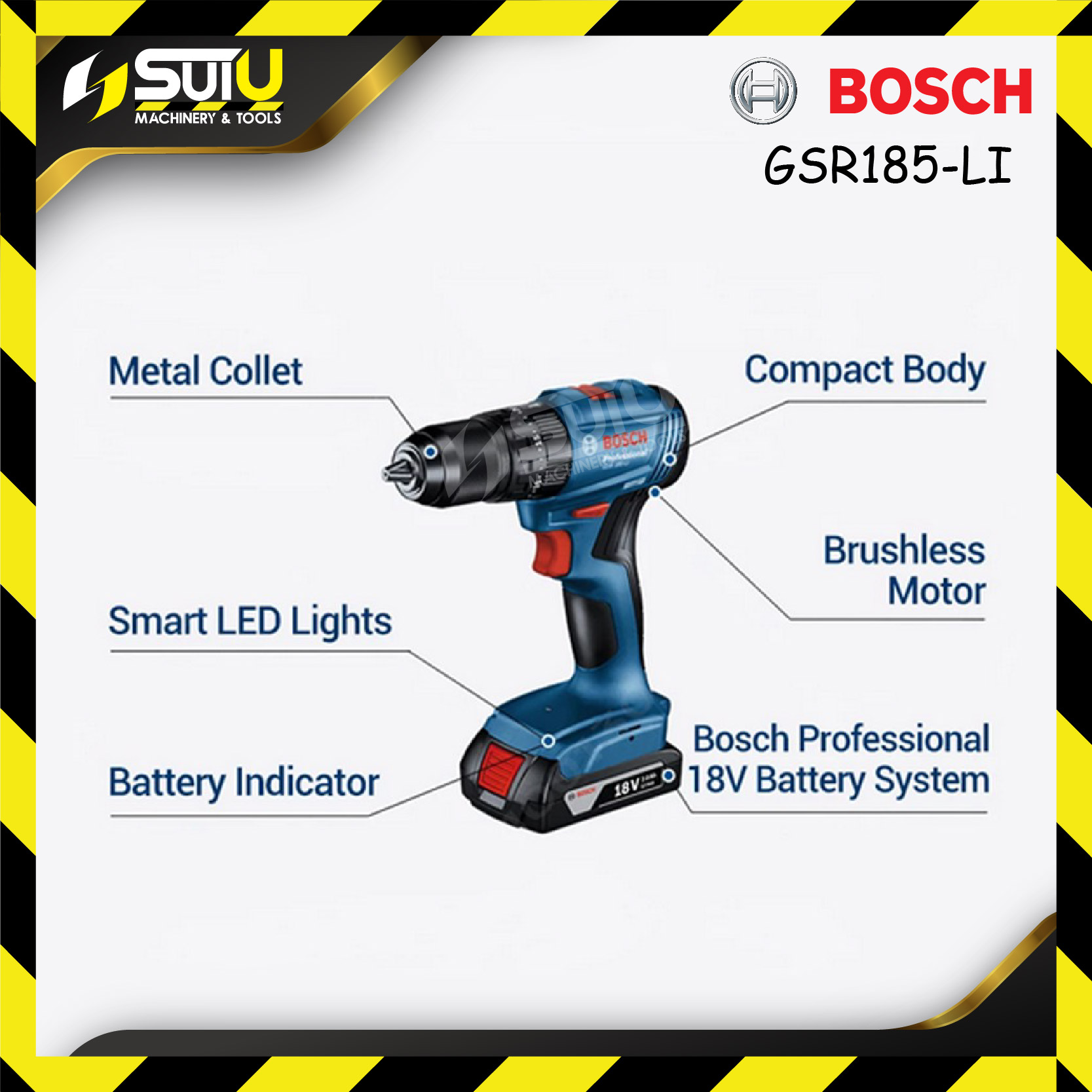 BOSCH Professional 18V Cordless Drill Driver GSR 185-LI