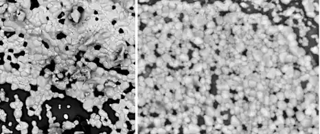 Titanium dioxide powder imaged with CeB6 and tungsten sources