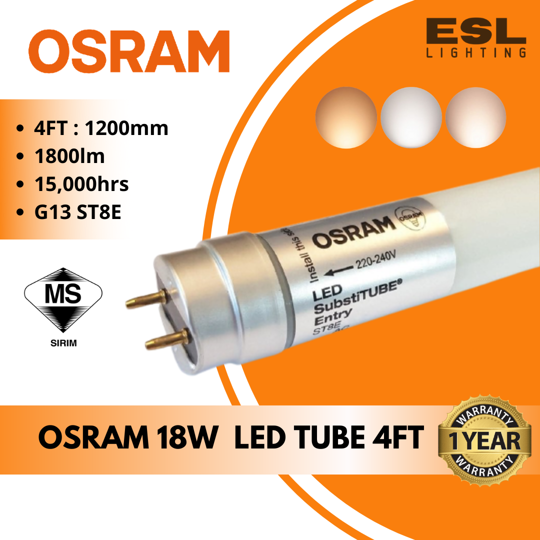 OSRAM LED T8 4FT ST8E 1200mm 18W/865 SubstiTUBE Value T8 TUBE OSRAM  Selangor, Malaysia, Kuala Lumpur (KL), Seri Kembangan Supplier, Suppliers,  Supply, Supplies | E S L Lighting (M) Sdn Bhd