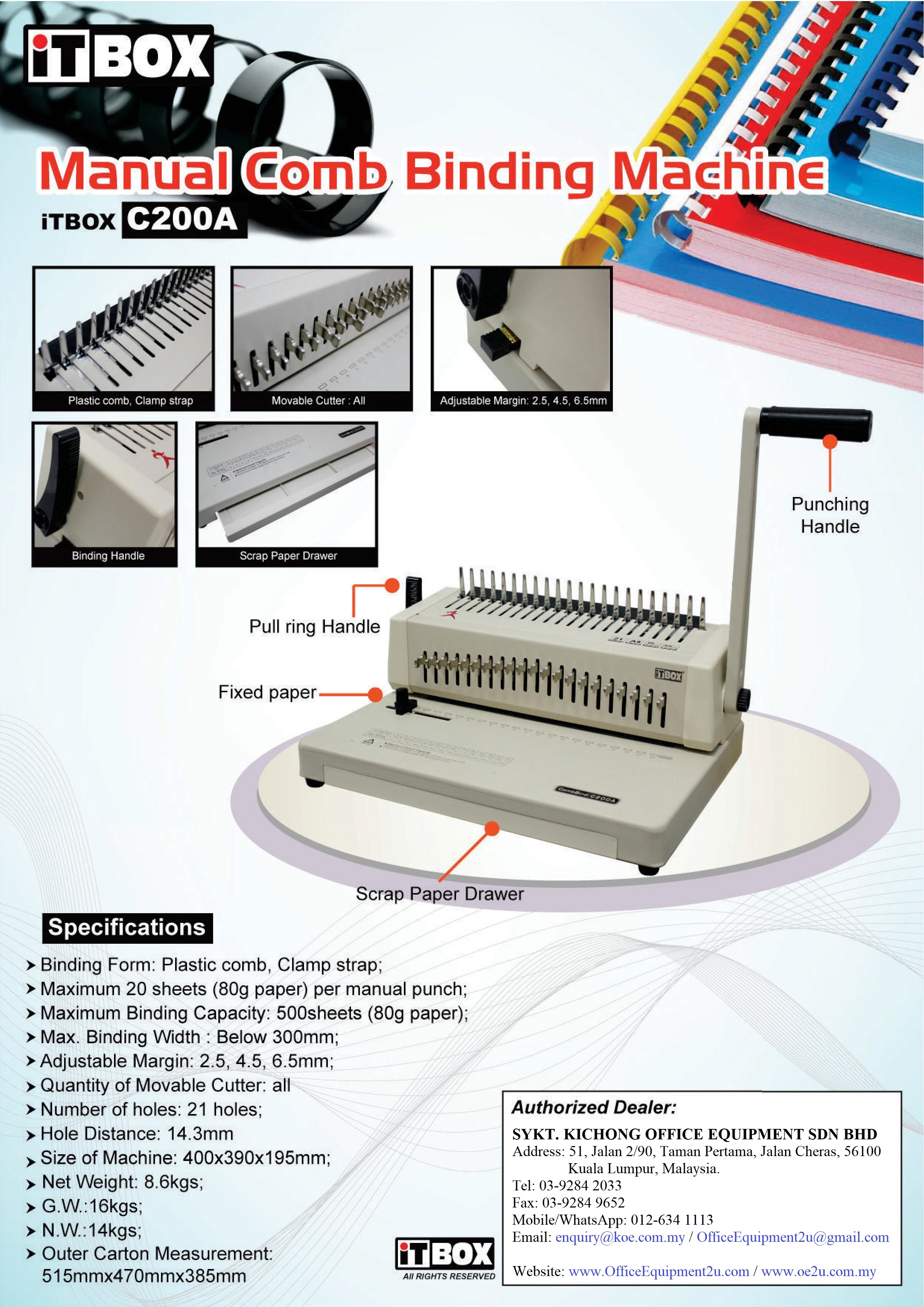 iTBOX C200A Manual Comb Binder Kuala Lumpur (KL), Malaysia, Selangor,  Cheras Supplier, Suppliers, Supply, Supplies | Syarikat Kichong Office  Equipment Sdn Bhd