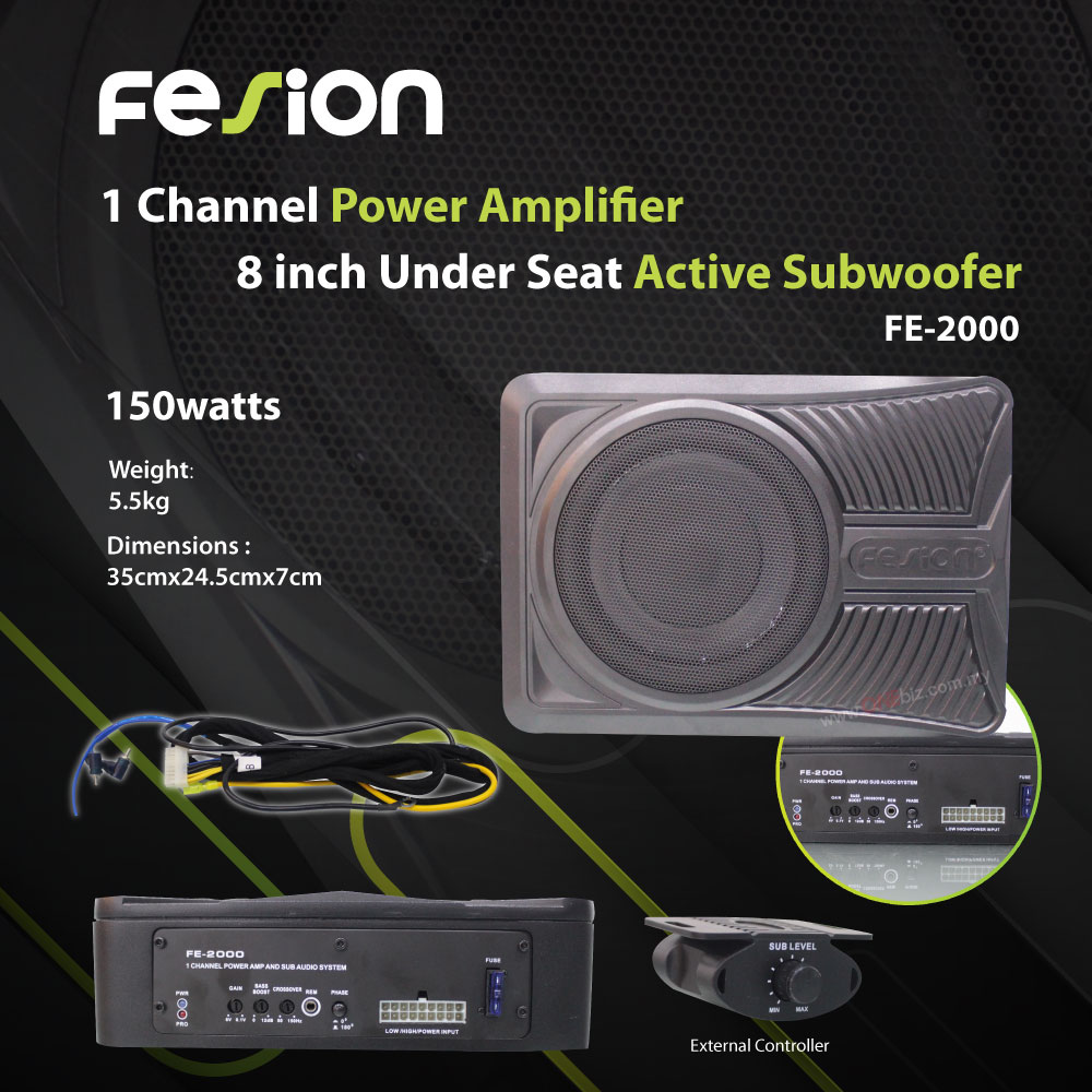 Fesion 1 Channel Power Amplifier 8 Inch Under Seat Active Subwoofer FE-2000  Car Audio System Subwoofer Selangor, Malaysia, Kuala Lumpur (KL), Seri  Kembangan Supplier, Suppliers, Supply, Supplies | One Biz Online Sdn Bhd