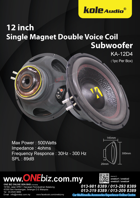 Kole Audio 12 inch Single Magnet Double Voice Coil Subwoofer - KA-12D4  Selangor, Malaysia, Kuala Lumpur (KL), Seri Kembangan Supplier, Suppliers,  Supply, Supplies | One Biz Online Sdn Bhd