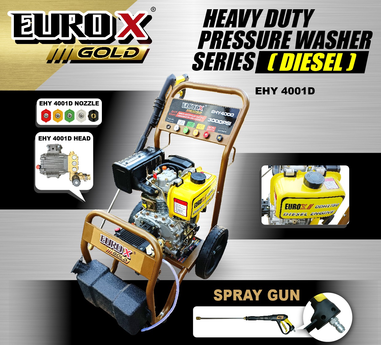 EuroX Gold EHY4001D High Pressure Cleaner C/W Diesel Engine & Std. Assy ...