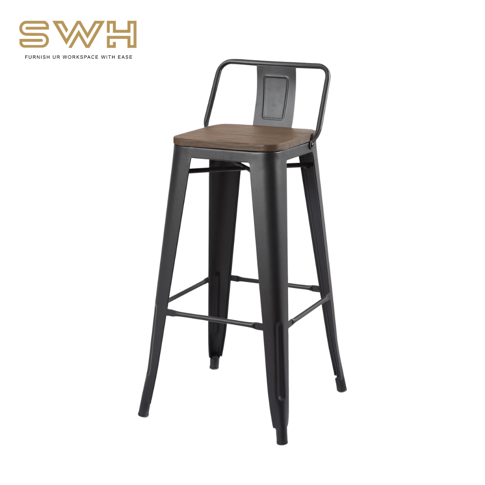 Metal Bar Stool With Wooden Seat | Cafe Furniture Penang CAFE