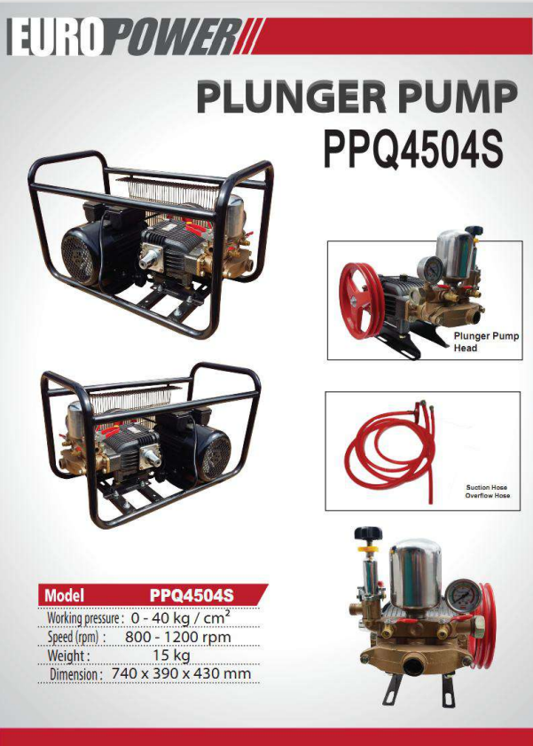 EUROX PPQ4504 Plunger Water Pump Sprayer Pump C/W Accessories (Car