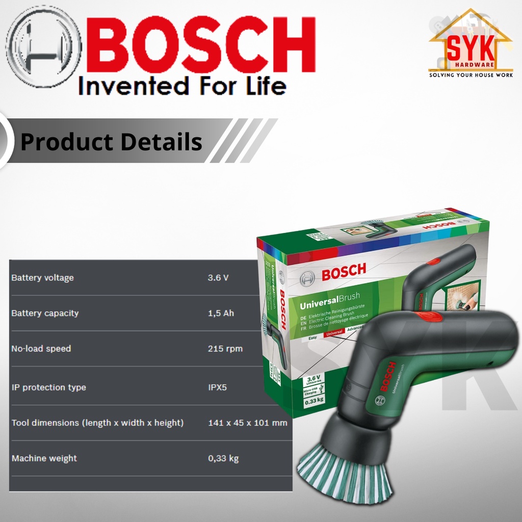 SYK Bosch Universal Brush 3.6V Electric Cordless Cleaning Brush Multipurpose  Brush Scrubbing Cleaning Brush 06033E0050 Home & Livings Tools & Home  Improvement Others Negeri Sembilan, Malaysia Supplier, Seller, Provider,  Authorized Dealer