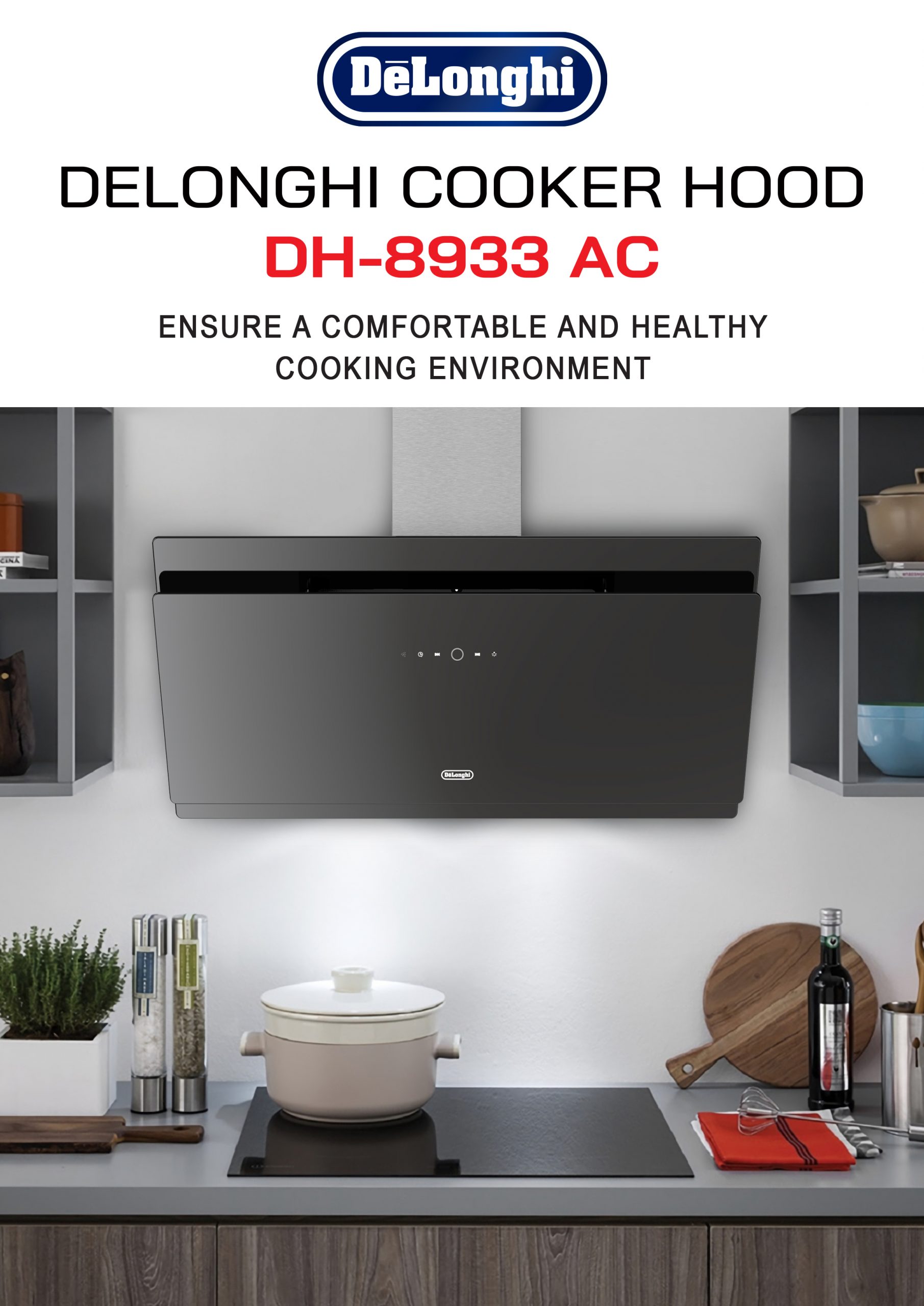 DELONGHI Cooker Hood Chimney 1490m3/h (DH-8933AC)