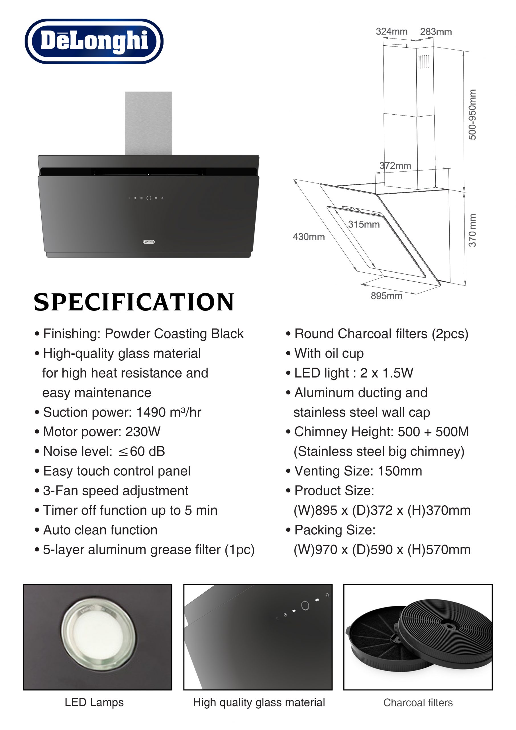 DELONGHI Penyedut Asap Cerobong 1490m3/h DH-8933AC