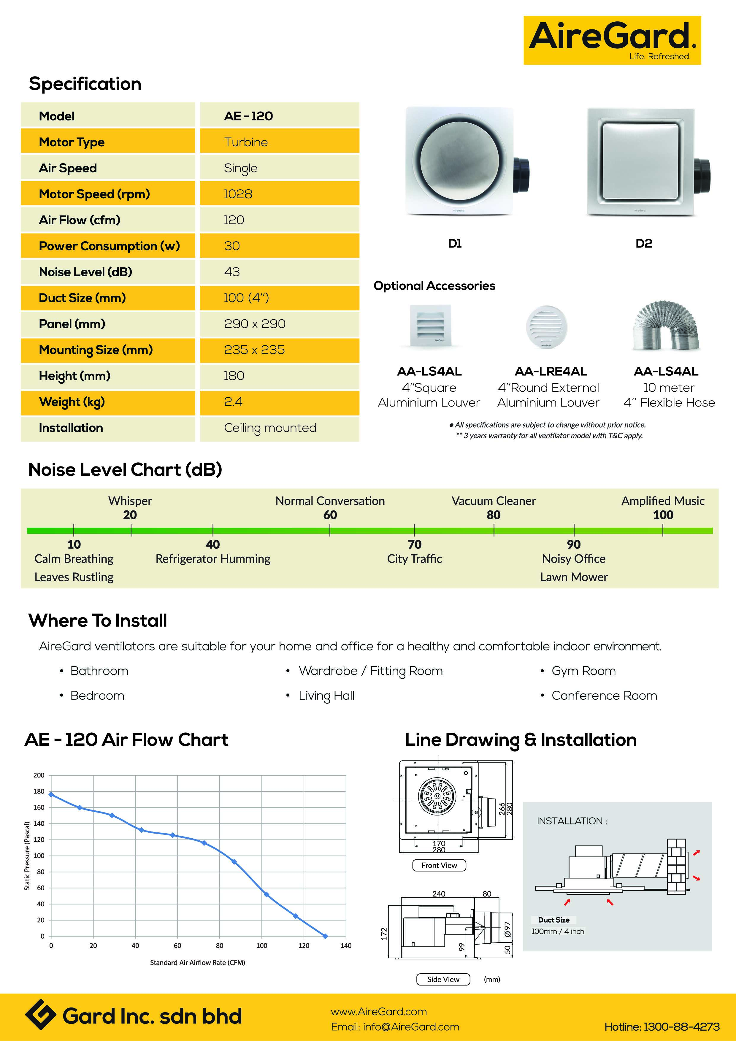 AireGard Air Ventilation Exhaust Fan (Round) AE-120 D1