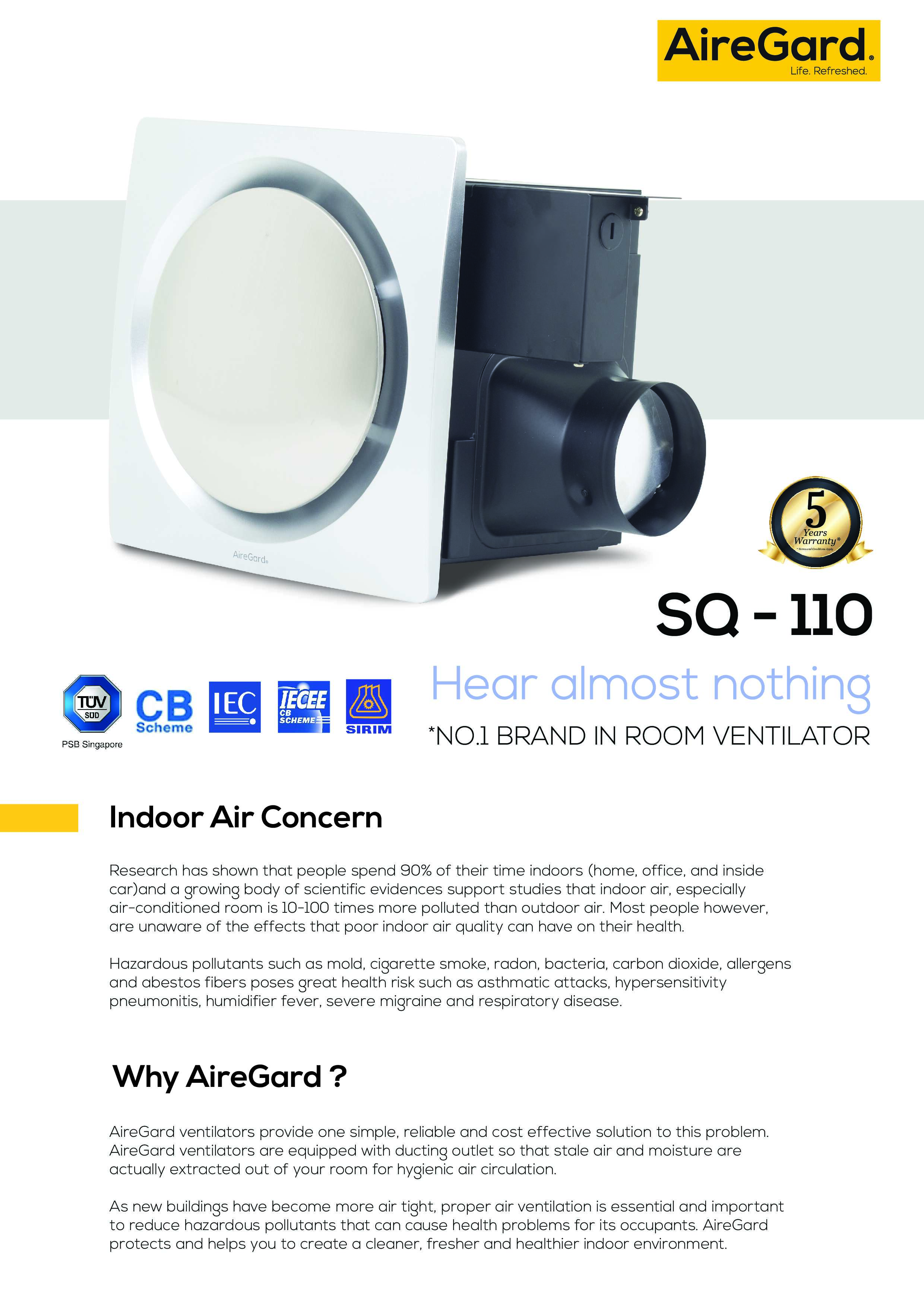 AireGard Ventilator Super Quiet Series (SQ-110-D1)