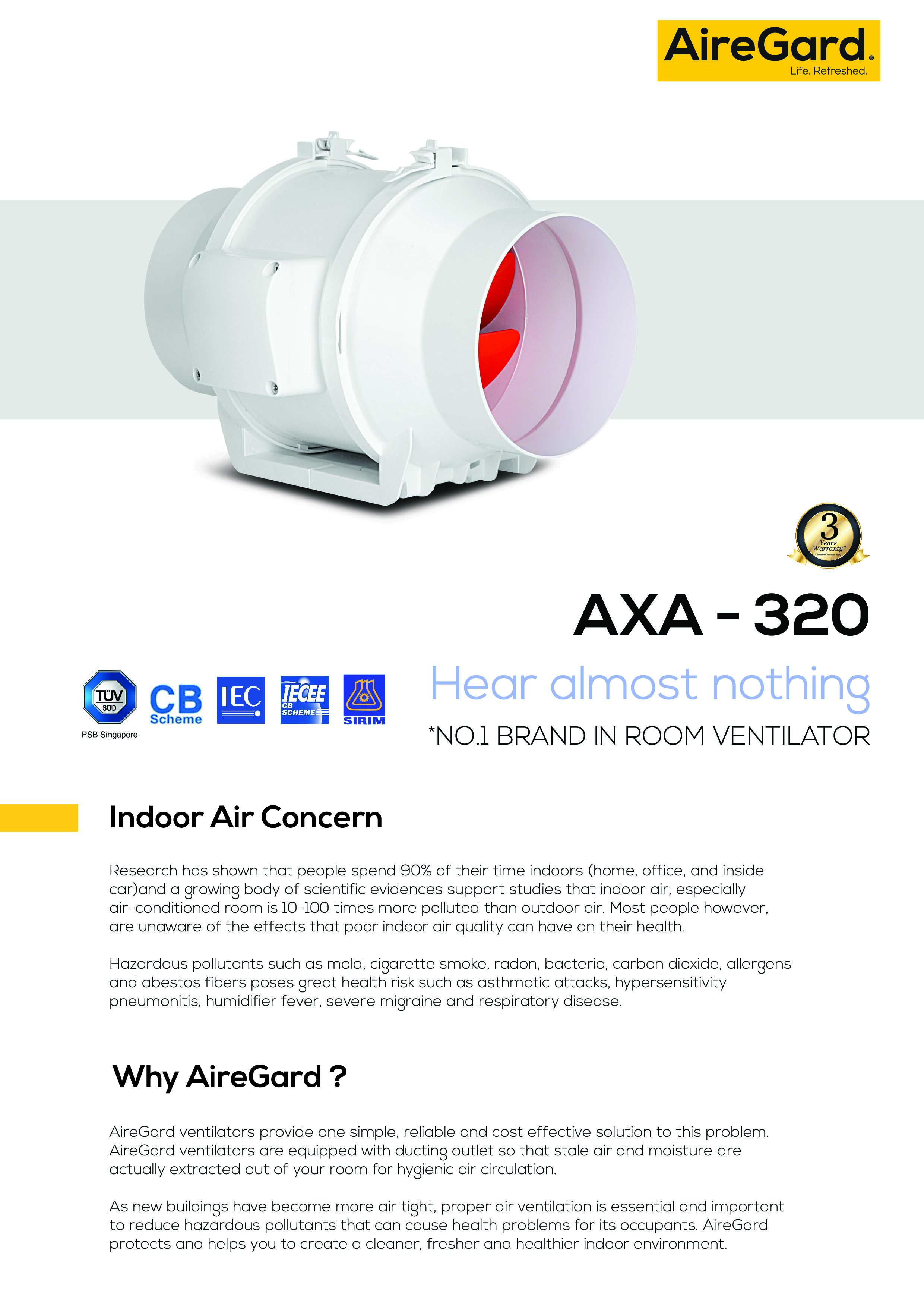 AireGard Air Ventilator Exhaust Fan 6 Inches聽AXA-320