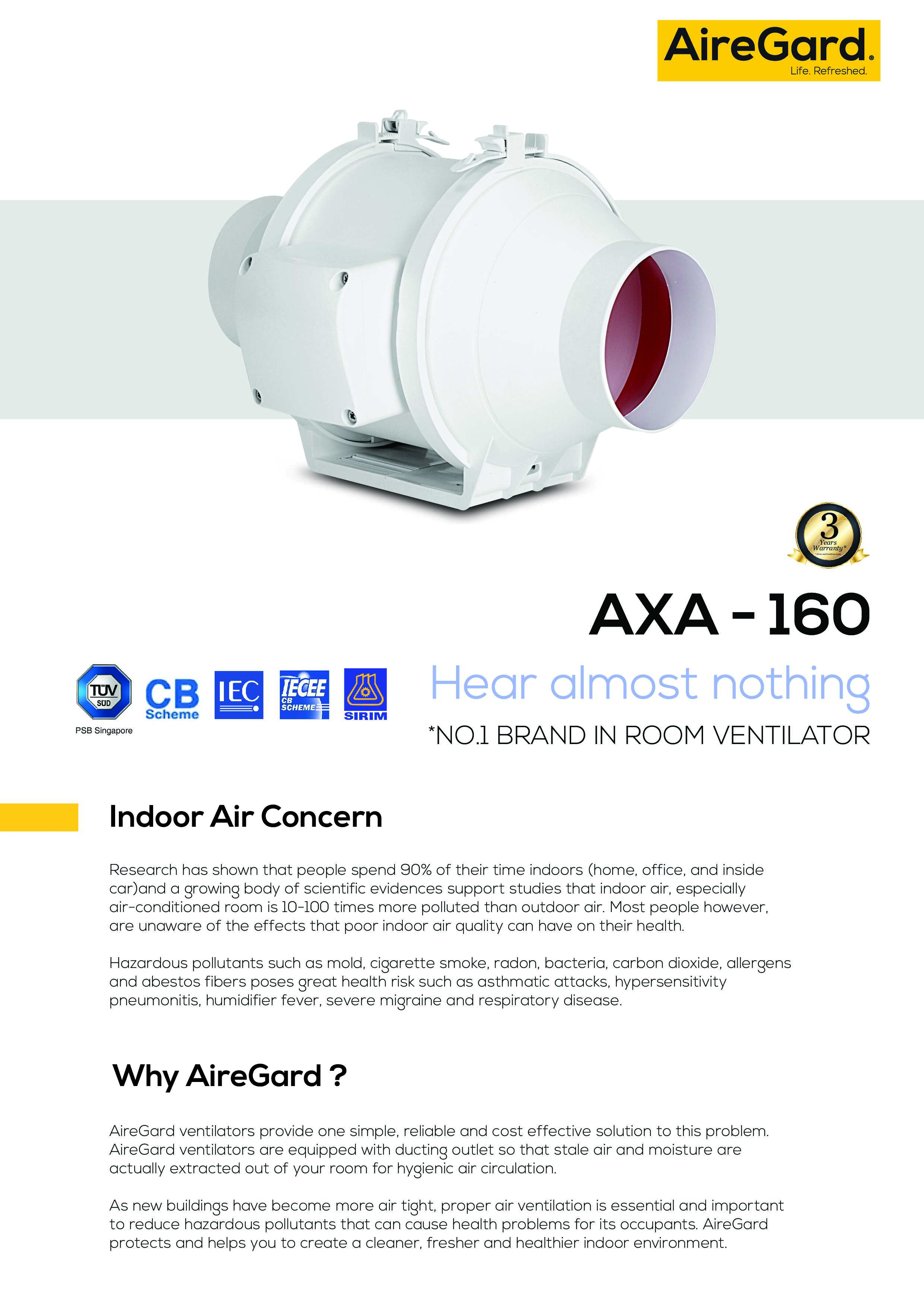 AireGard Air Ventilator Mixed Flow Series AXA-160聽