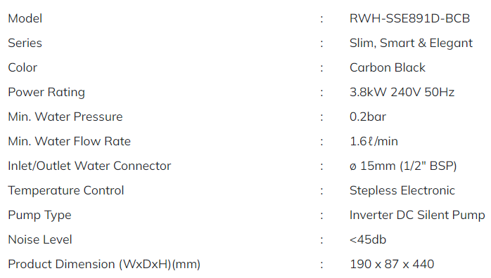 RUBINE Water Heater DC Pump (Black) RWH-SSE891D-BCB