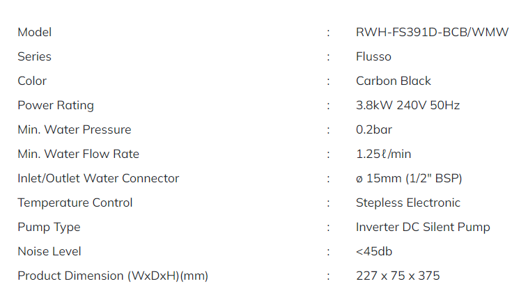 Pemanas Air RUBINE Dengan Pam DC Flusso RWH-FS391D-BCB_WMW