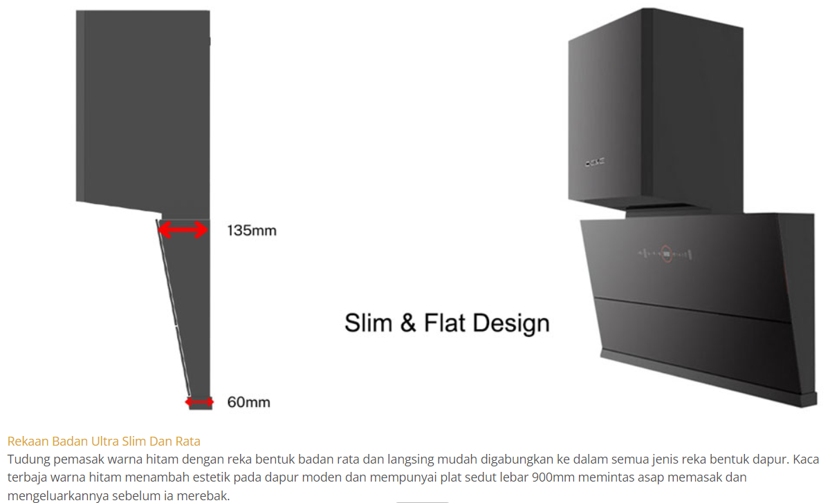 DE&E Penyedut Asap Slim & Rata 90cm HPJ98