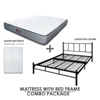 Combo Set Queen Bed Frame With Queen Rebonded Foam Mattress Katil Queen Tilam Queen 8 INCH CM-BF75