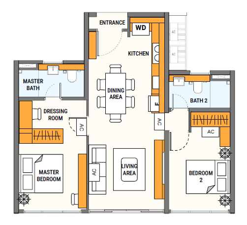 Arden Type A 797 sqft 2 bedroom layout