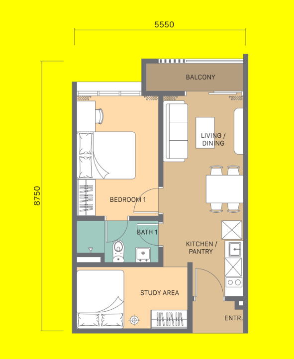 Gen Rise Type A floor plan Johor Bahru serviced apartment near CIQ RTS