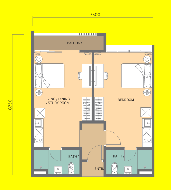 Gen Rise Type B floor plan Johor Bahru dual key serviced apartment