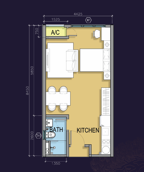 M Grand Minori Type A 403 sqft studio floor plan Taman Pelangi Johor Bahru
