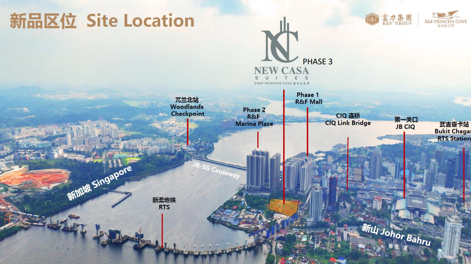 R&F Princess Cove Phase 3 New Casa Suites location map near JB CIQ RTS R&F Mall and Johor Bahru waterfront
