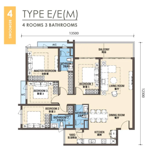 R&F Princess Cove Phase 3 New Casa Suites 4 bedroom floor plan 1555 sqft seaview city view Johor Bahru