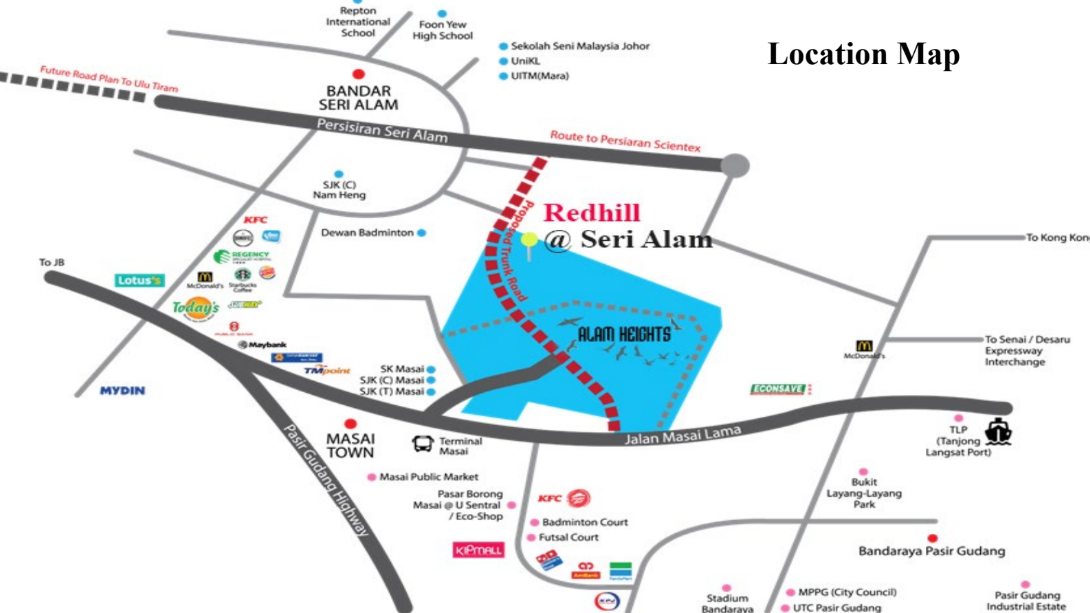 Redhill Seri Alam Alam Heights location map near Masai Bandar Baru Seri Alam and Johor Bahru