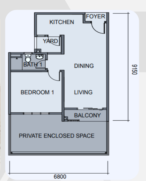 Sky Curve Type A 579 sqft 1 bedroom 1 bathroom floor plan Taman Perling Johor Bahru