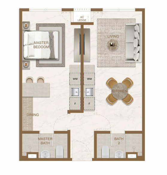 Skyline One Sentosa Tower A Type E 600 sqft 1 bedroom 2 bathrooms floor plan Johor Bahru