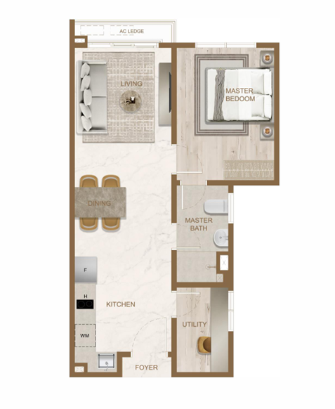 Skyline One Sentosa Tower B Type A 570 sqft 1 bedroom 1 bathroom floor plan Johor Bahru
