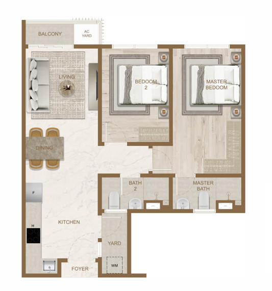 Skyline One Sentosa Tower B Type B 750 sqft 2 bedrooms 2 bathrooms floor plan Johor Bahru