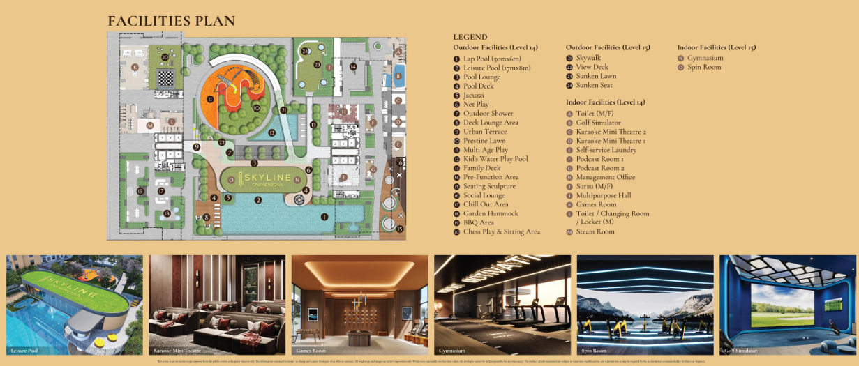 Skyline One Sentosa facilities plan swimming pool gymnasium co working mini theatre games room and rooftop lifestyle facilities