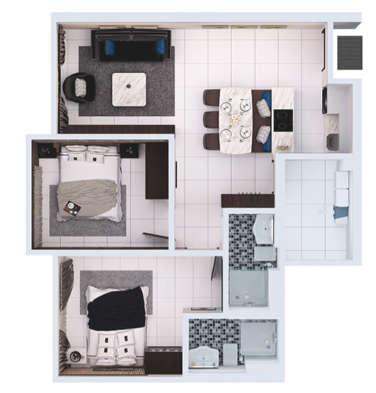 Space Residency 745 sqft 2 bedroom floor plan next to KSL City Mall Johor Bahru