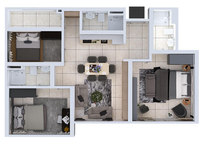 Space Residency 880 sqft 3 bedroom floor plan Johor Bahru near KSL City Mall CIQ and RTS