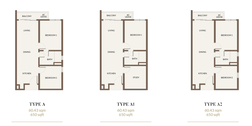 Aethera Residences Type A 650 sqft floor plan 1 plus 1 bedroom and 2 bedroom near RTS Johor Bahru