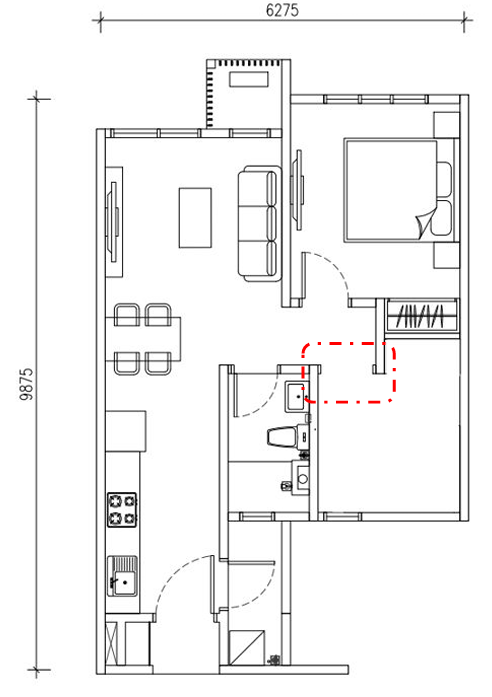 The Asteriaz Type A 560 sqft 1 bedroom plus study 1 bathroom floor plan Kebun Teh Johor Bahru