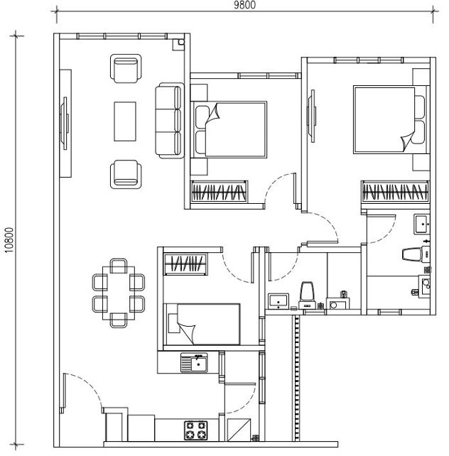 The Asteriaz Type B2 915 sqft 3 bedroom 2 bathroom floor plan Kebun Teh Johor Bahru